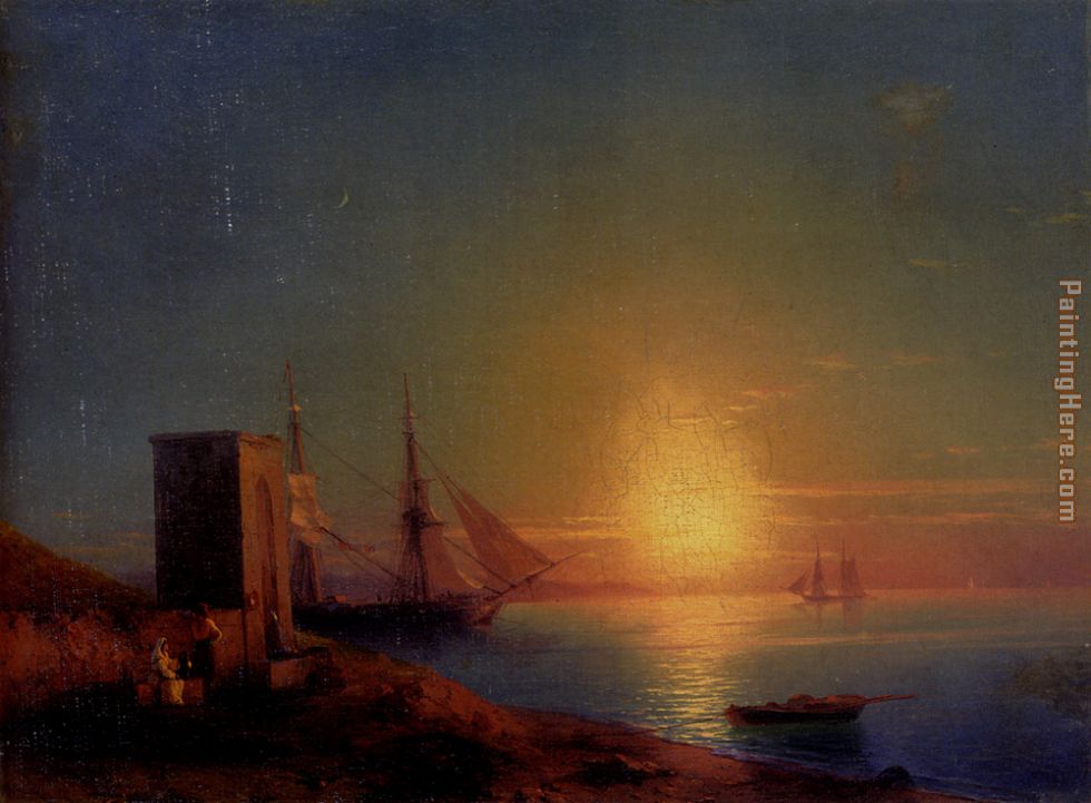Figures In A Coastal Landscape At Sunset painting - Ivan Constantinovich Aivazovsky Figures In A Coastal Landscape At Sunset art painting